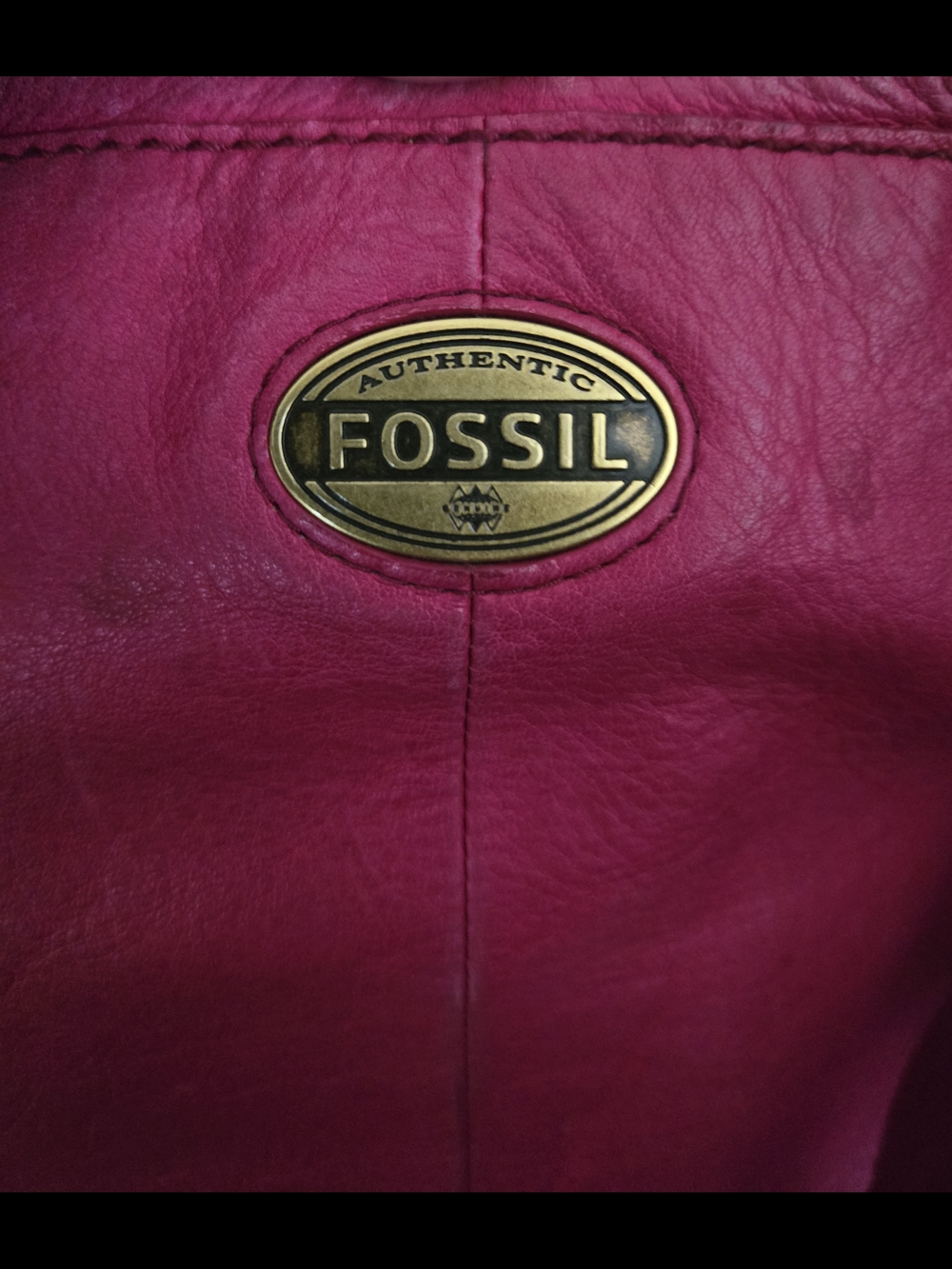 Fossil Women's Leather Crossbody Bag in Bright Fuchsia Pink with Brown Trim - Picture 5 of 5